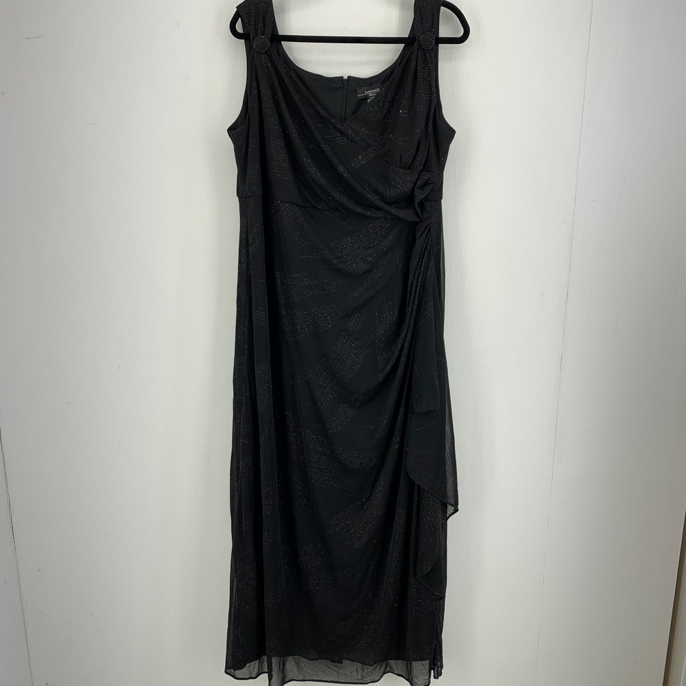 Evening Party MOB Woman 22W Black Glitter Ruched Slimming Evening Gown Dress